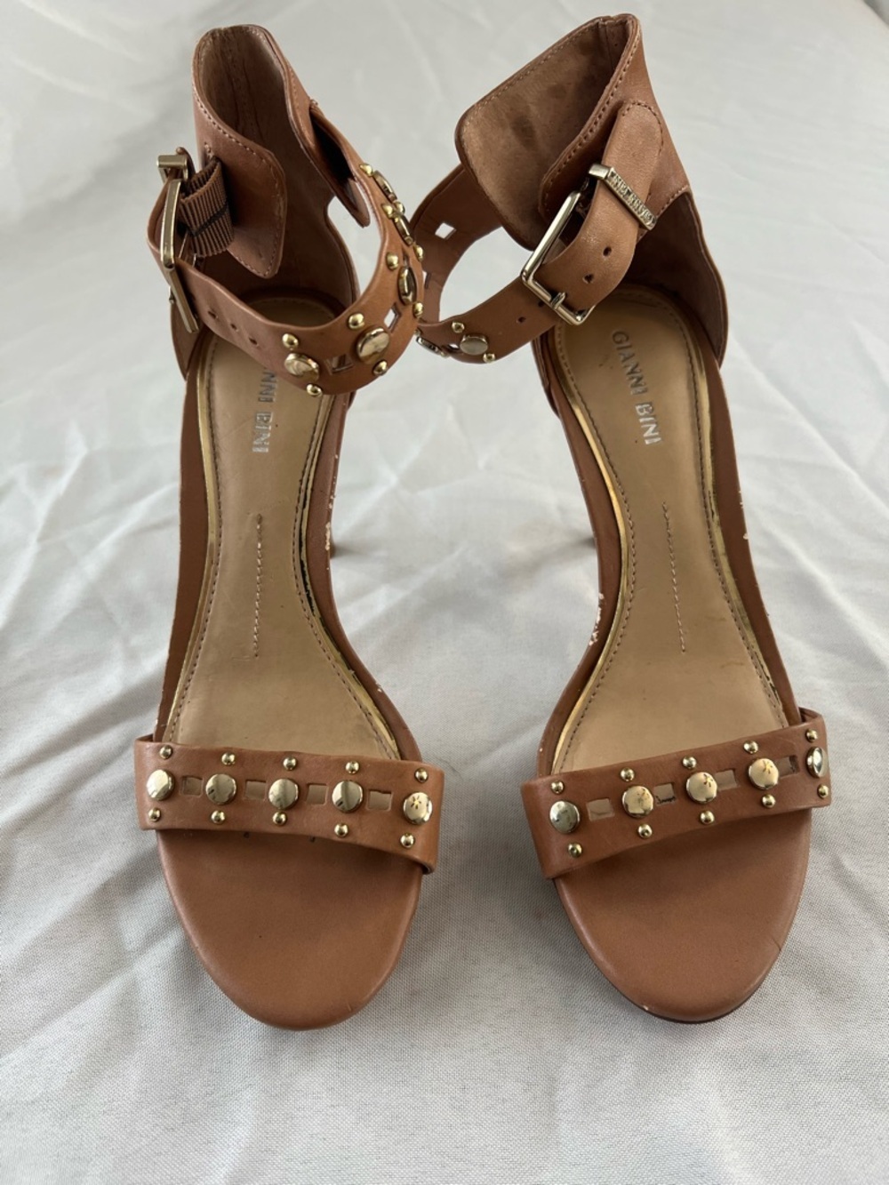 Gianni Bini Brown Studded Ankle-Strap High Heels Size 8 - Picture 3 of 7